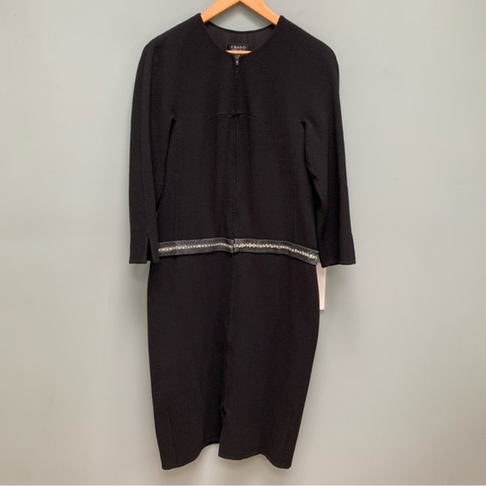 CHADO by Ralph Rucci Black Shagreen Detail Crepe Zippered Wool Dress 12